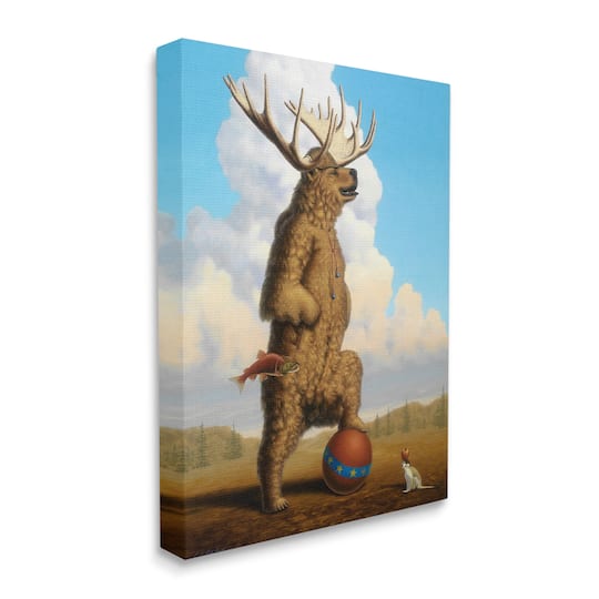 Stupell Industries Vintage Circus Bear in Horned Animal Helmet Canvas Wall Art